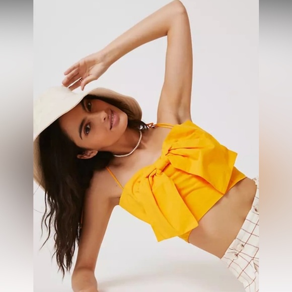 Anthropologie Maeve Orange Summer Bow Statement Crop Top Size Medium - Picture 1 of 6